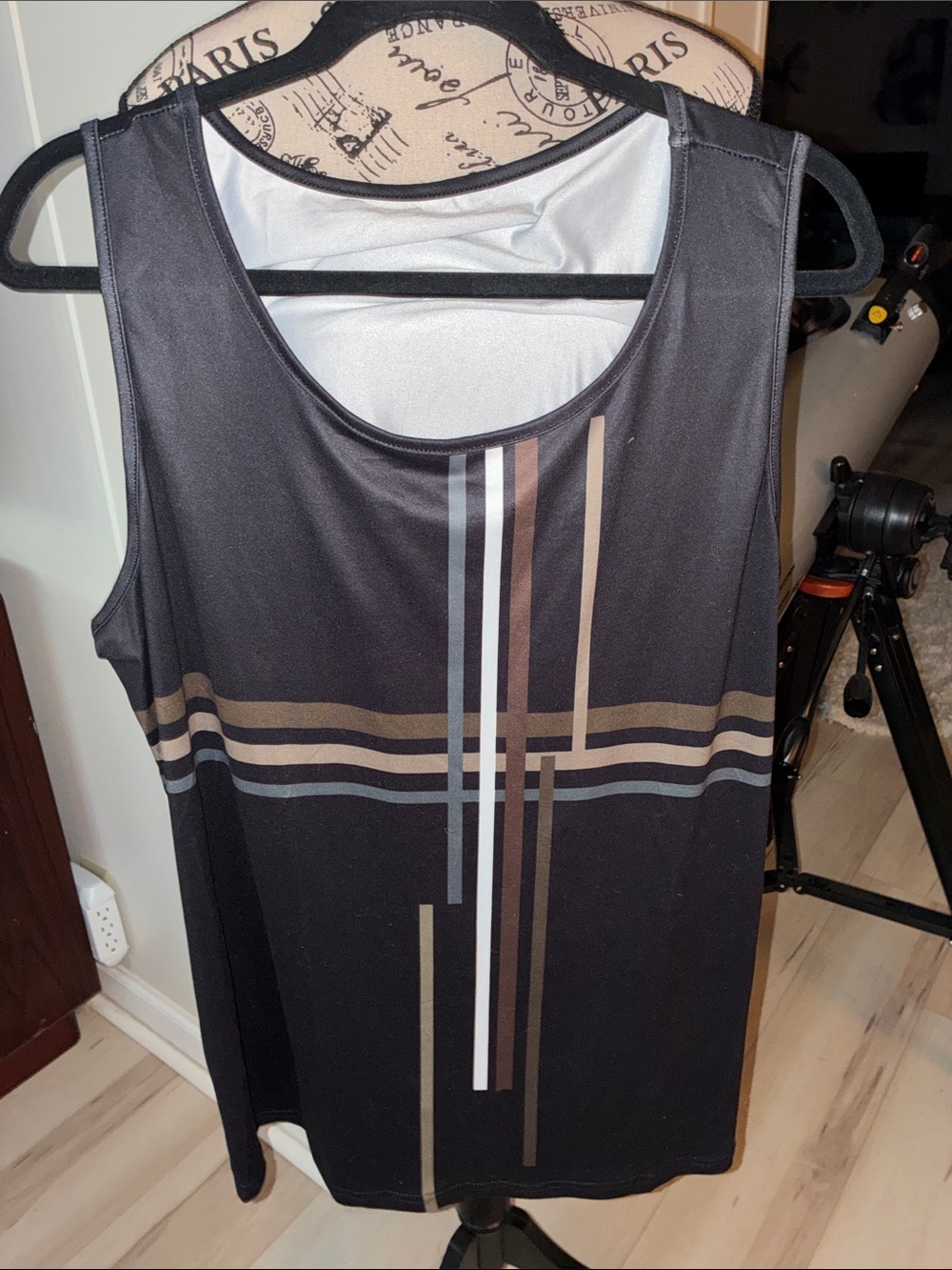 SHEIN Curve 2X Black Sleeveless Geometric Stripe Tank nwot